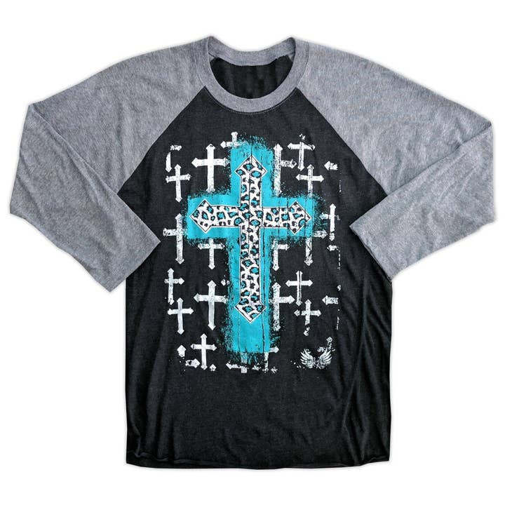 Turq Leopard Crosses Raglan for wholesale by Rebel Rose