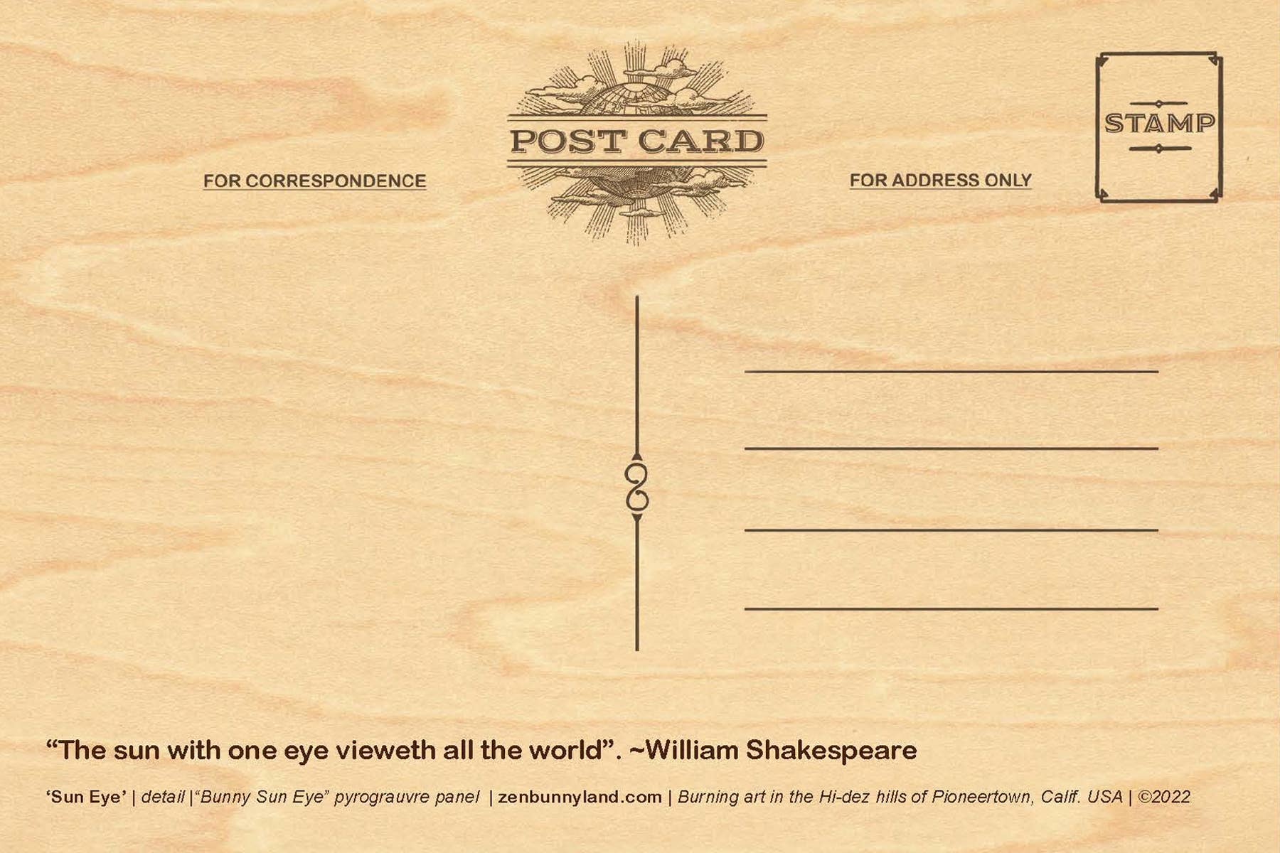 Zenbunnyland - Wholesale Postcard - 'Sun Eye' Full-Color Postcard Printed on Maple Wood Stock1