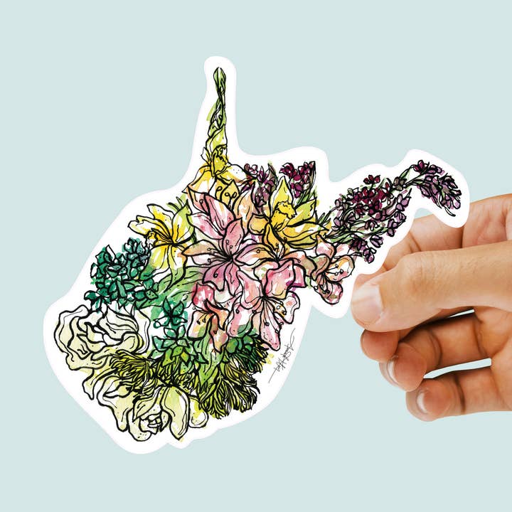West Virginia Wildflowers Vinyl State Sticker for wholesale by Amanda Klein Co.