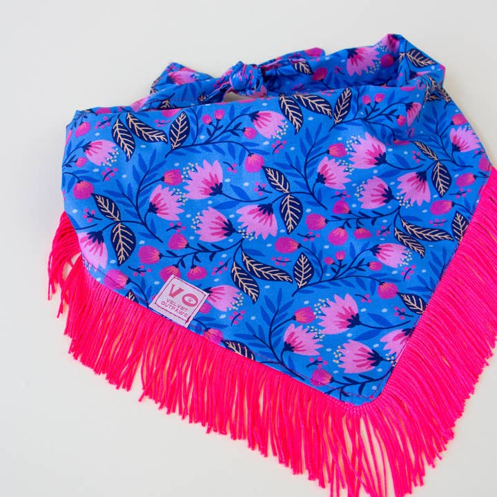 Velvet Outlaw - Wholesale Pet Bandana - Dog - Spring Floral with Hot Pink Fringe Dog Bandana