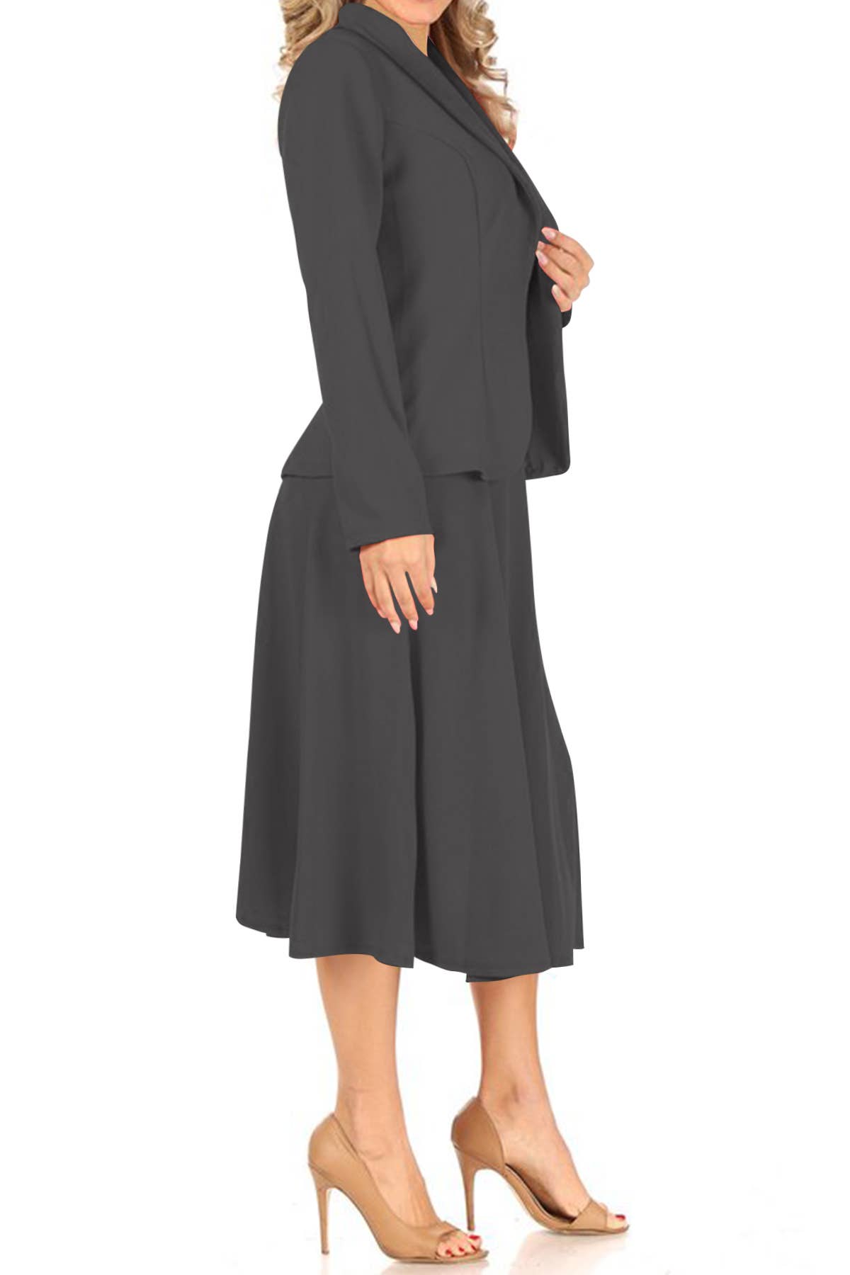 MOA COLLECTION - Wholesale Top & Skirt Set - Women's - Women's Two Piece Casual Blazer Relaxed A-Line Midi Skirt9