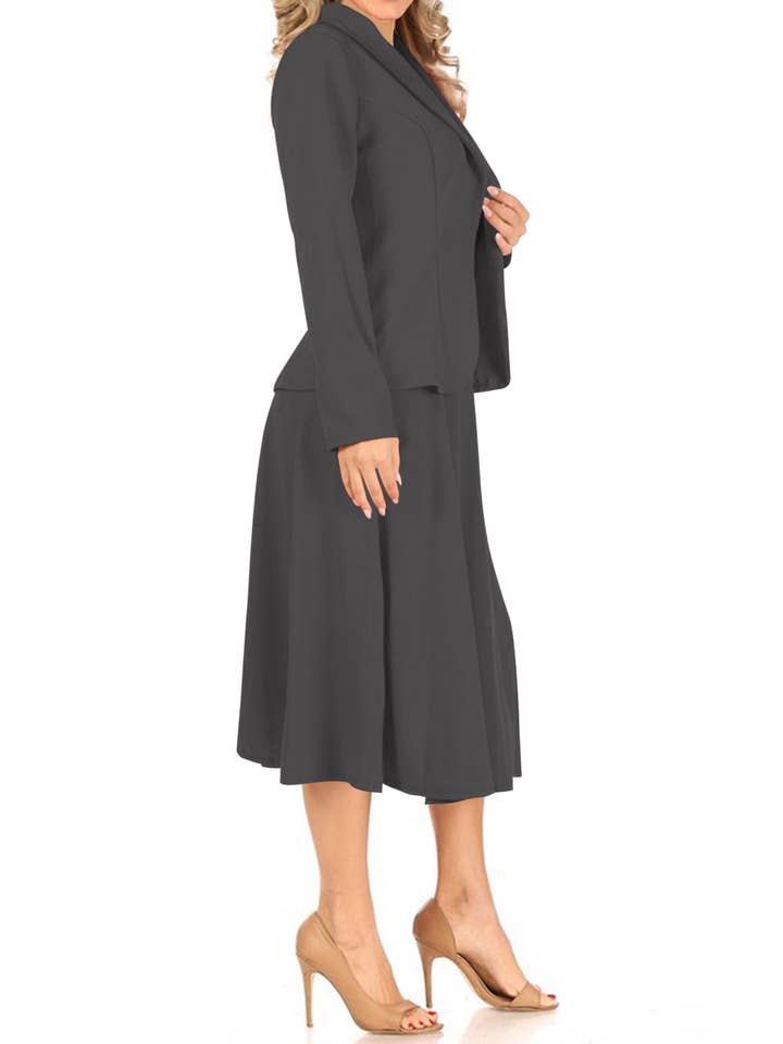 MOA COLLECTION - Wholesale Top & Skirt Set - Women's - Women's Two Piece Casual Blazer Relaxed A-Line Midi Skirt9