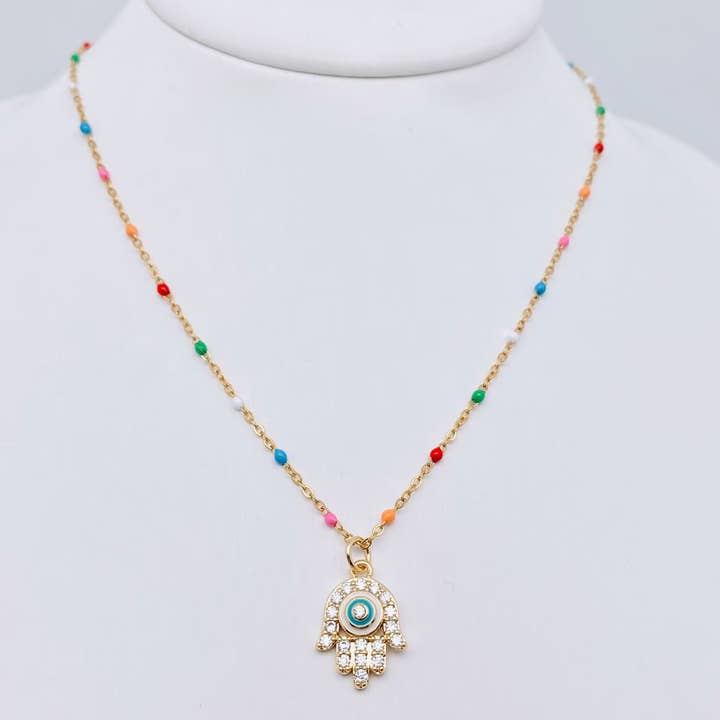Mio Queena - Wholesale Pendant/Charm Necklace - Evil Eye Palm Sunflower Inlaid Zircon Pendant Necklace