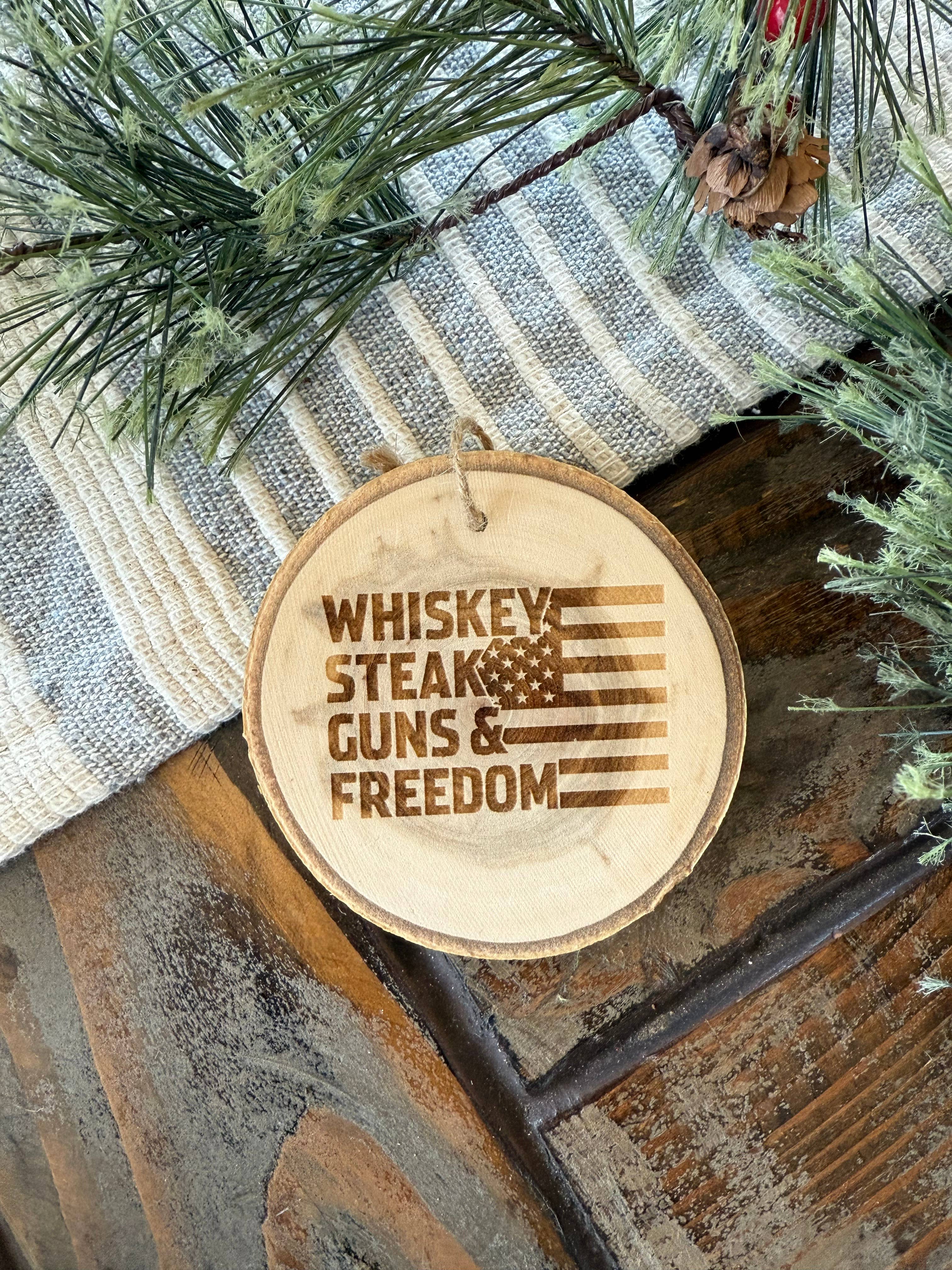 Parks Art Collection - Wholesale Ornament - Whiskey, Guns, Steak, and Freedom, Funny Christmas Ornament2