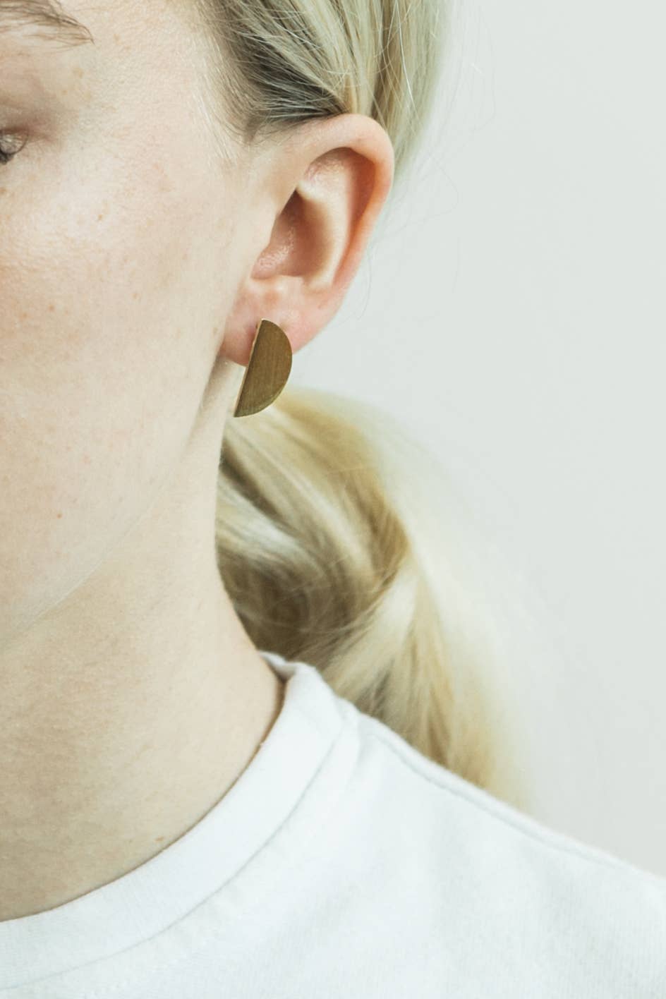 M STREET STUDIO - Wholesale Stud/Post Earrings - Brushed Gold Half Circle Stud Earring1