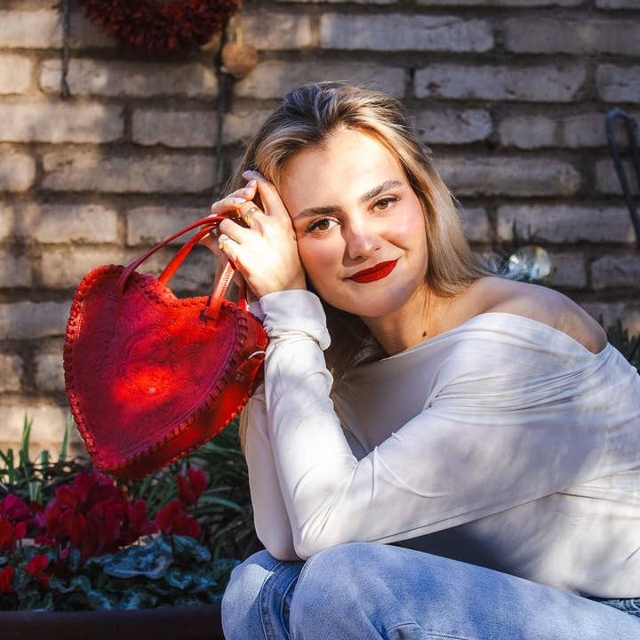 Adela Artisan Made LLC - Wholesale Crossbody Bag - Women's - Red Heart Leather Purse20