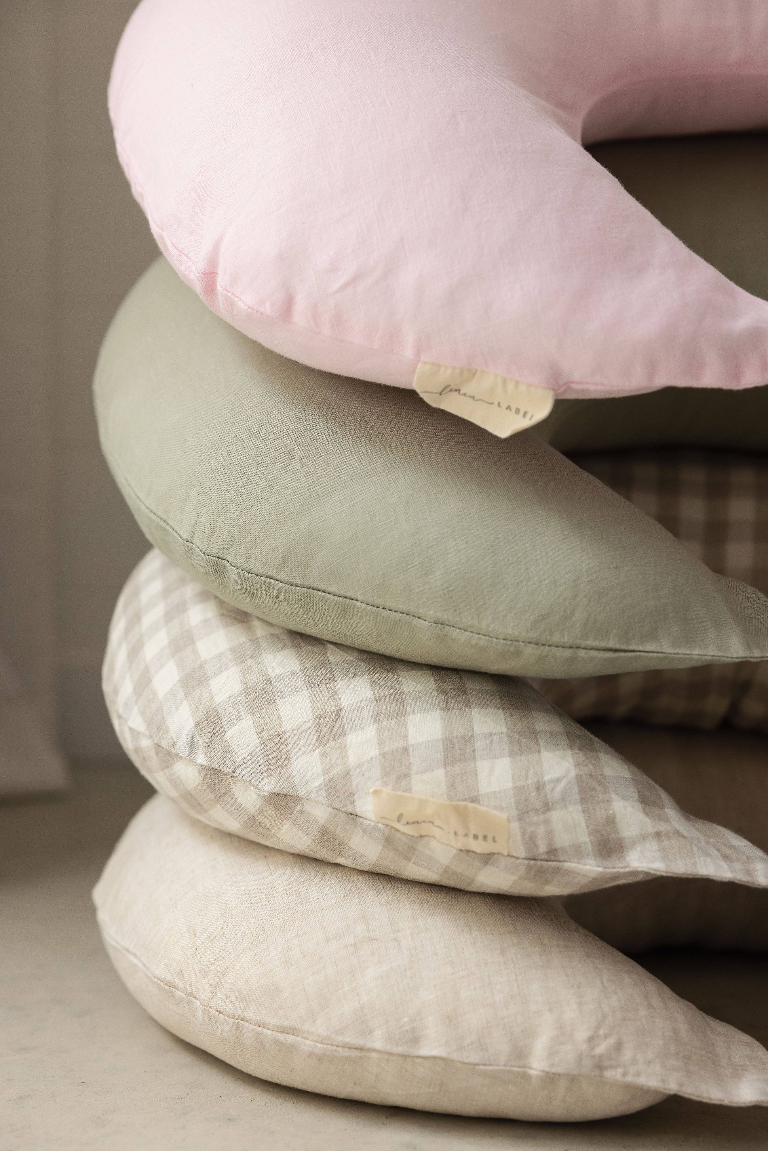 Beige Nursing Pillow & Cover- Moon Shape- Gingham for wholesale on Faire1