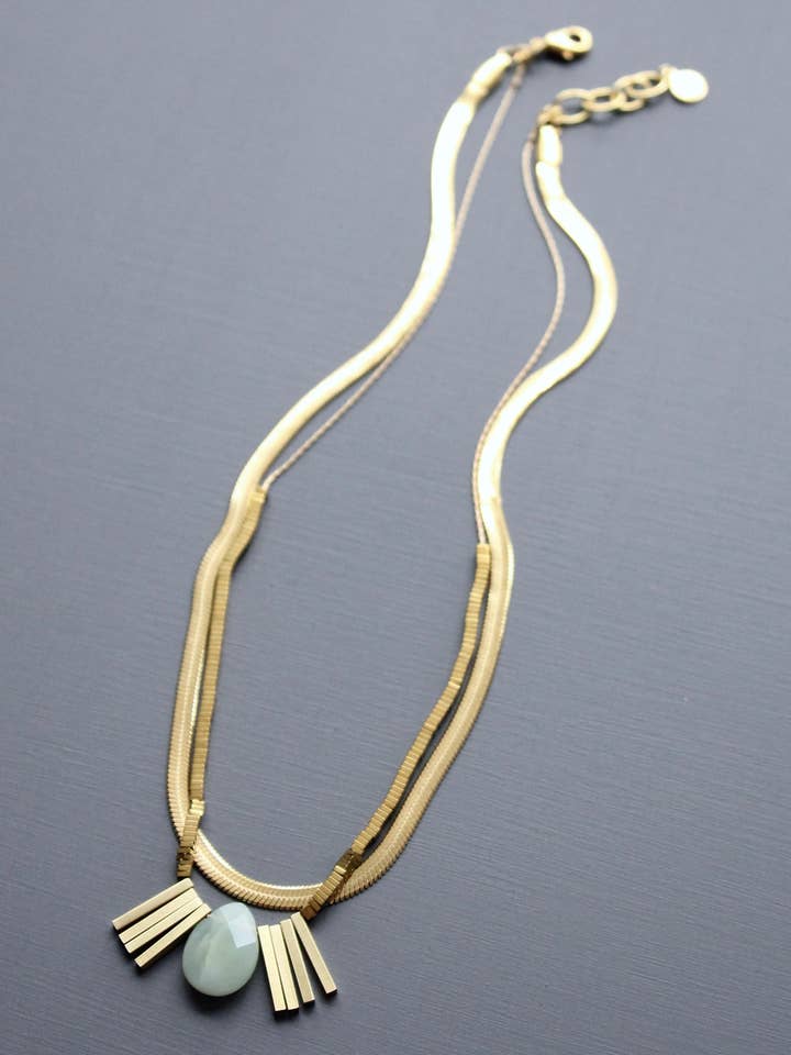 MLN216 Double strand snake chain and jade pendant Artdeco necklace for wholesale by David Aubrey Jewelry