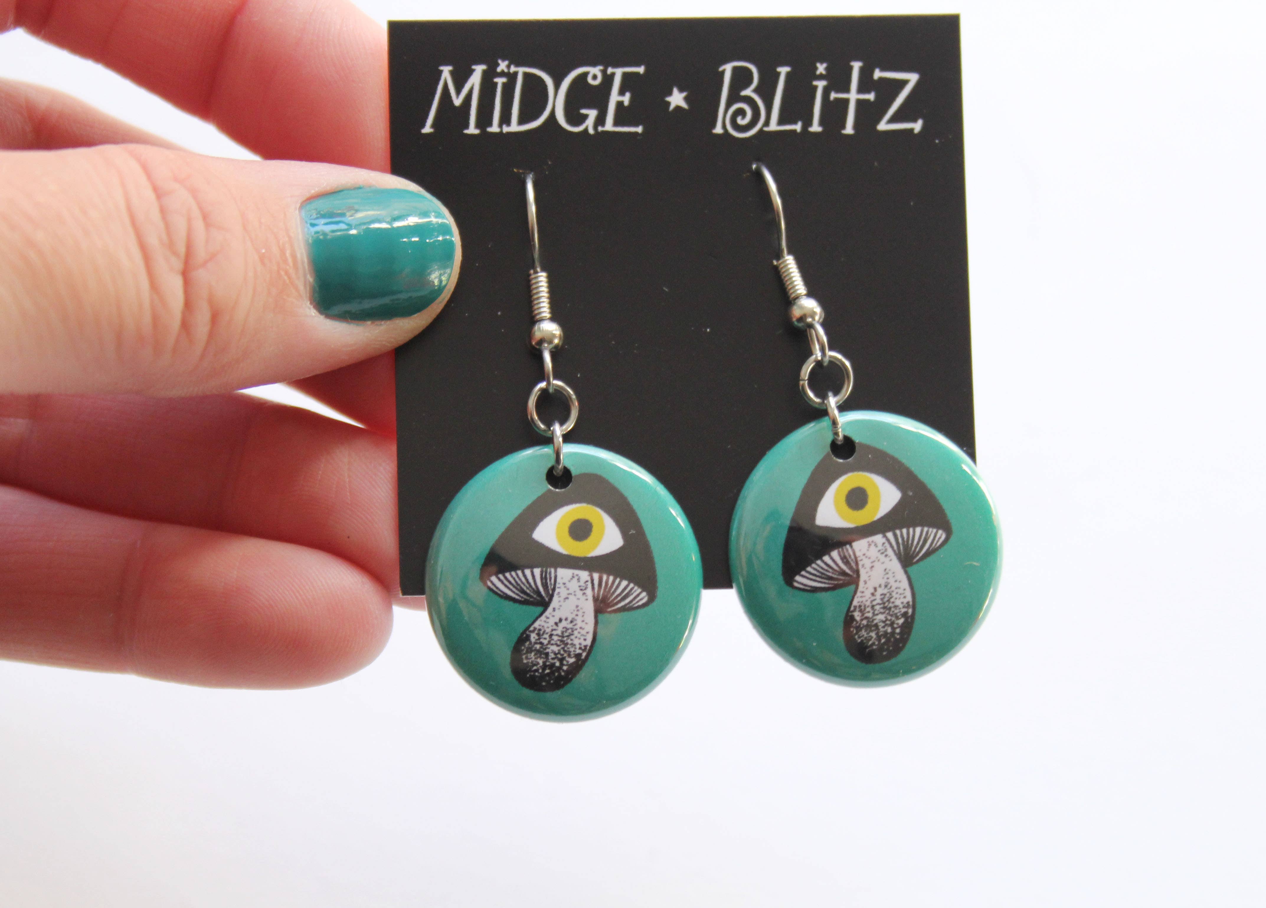 Midge Blitz - Wholesale Dangle Earrings - Magical Mushroom Earrings in Green2