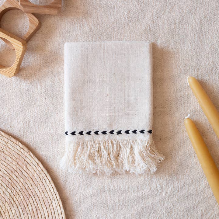 kd weave - Vente Serviettes de table en tissu - Serviette avec Détail de Tresse Noire | Lot de 21