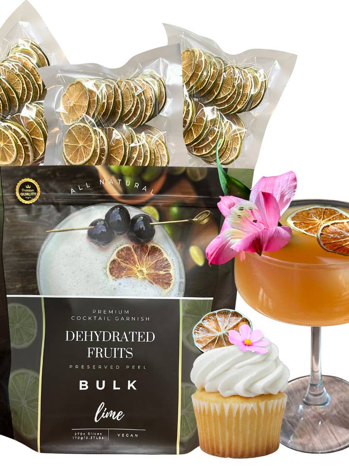 Dehydrated Lime Slices – BULK SIZE | 270± Slices | DRIED FRUITS for Cocktail Garnish & More for wholesale by PRESERVED PEEL