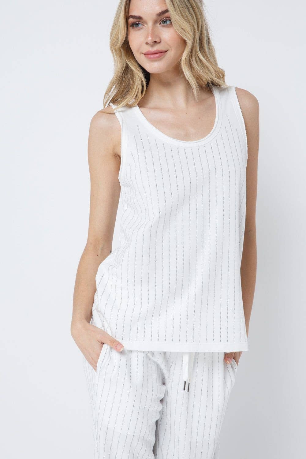 VOCAL - Vente Débardeur – femme - Haut sans manches à encolure dégagée, motif rayé Hotfix13