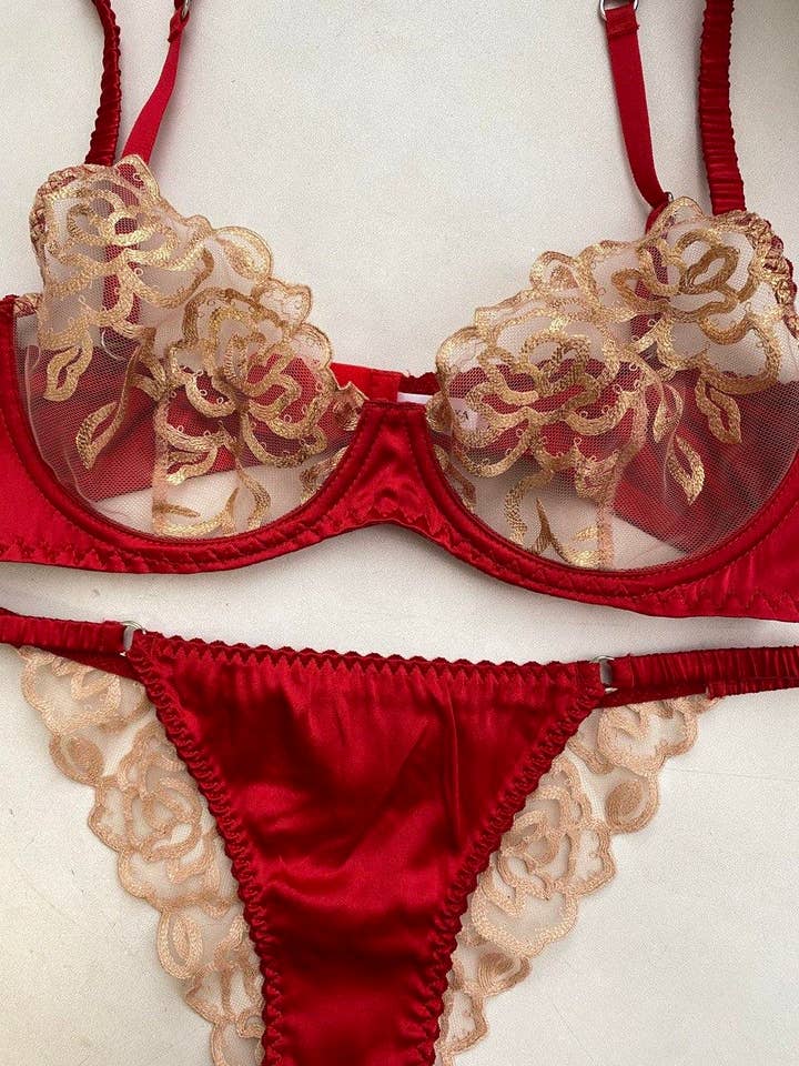Angie's Showroom - Wholesale Lingerie Set - Women's - Clarissa Red and Gold Lingerie set (bra and panty)1