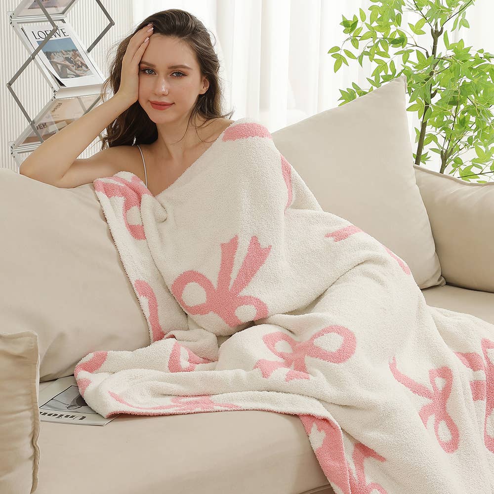 Sensibling Corp. - Wholesale Throw Blanket - Pink Ribbons / Bows Reversible Throw Blanket4
