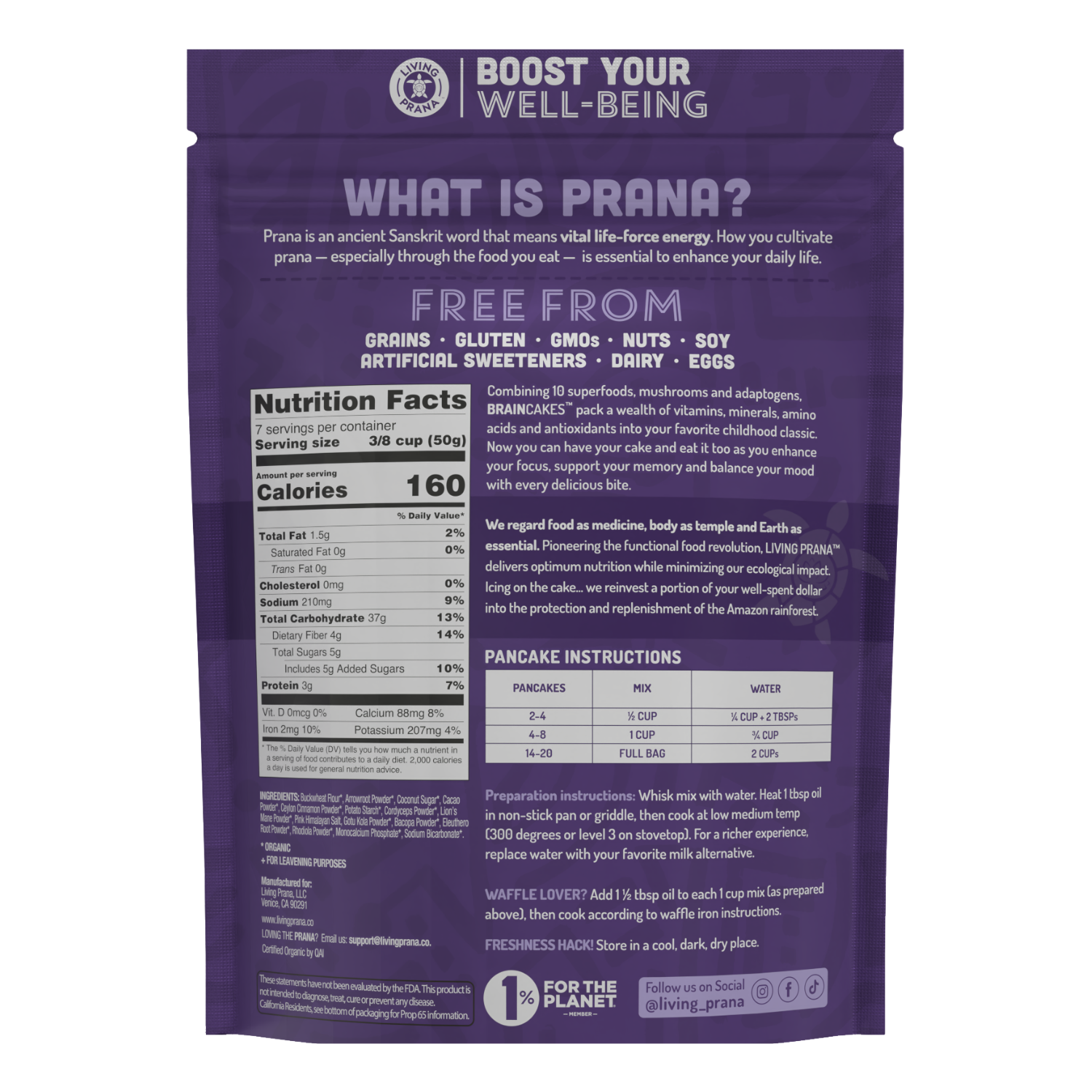 Living Prana – Engroshandel Pandekagemix – BrainCakes® funktionel pandekage- og vaffelmix - økologisk, glutenfri6