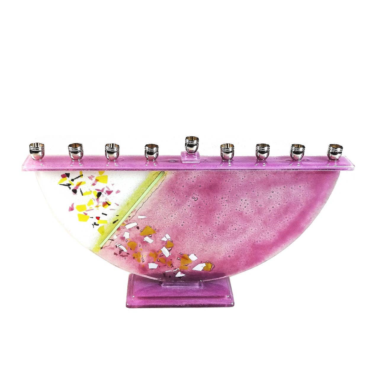Calypso Chile - Wholesale Candle Holder - Fused Glass Menorah - Handmade - Judaica - Confetti Colors2