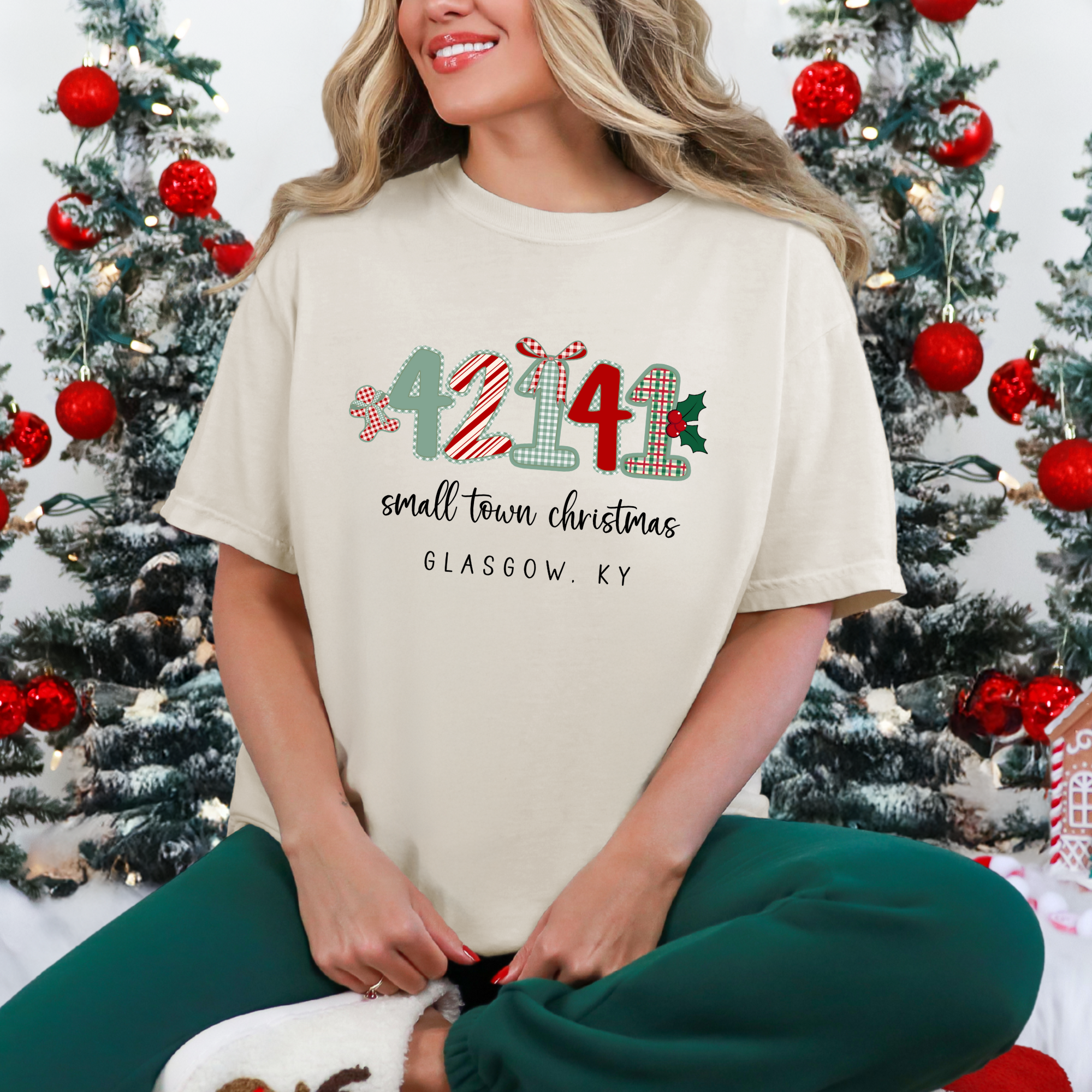 Scripted Pearl - Wholesale Screen Printed T-Shirt - Women's - Custom Zip Code Small Town Christmas Comfort Colors T Shirt0