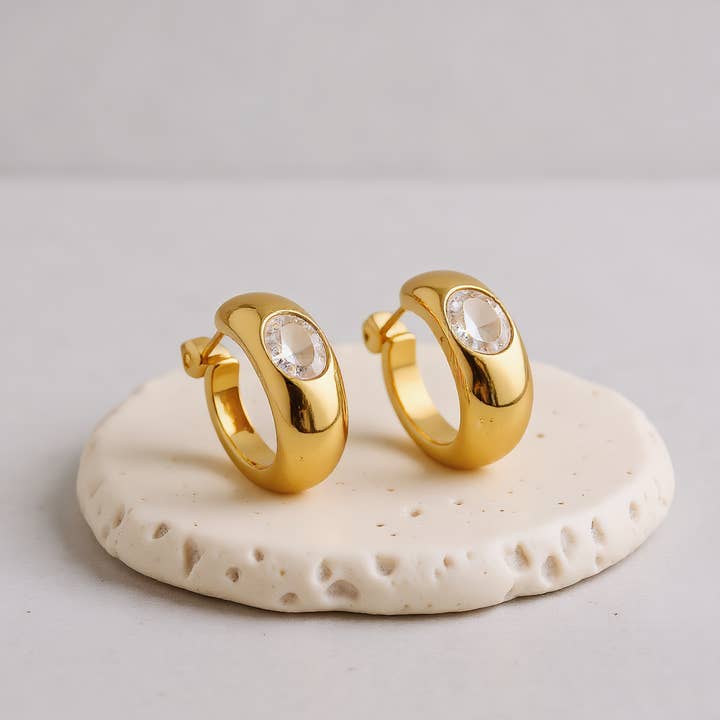 18K Gold Classic CZ C-Hoop Earrings for wholesale by Revelari