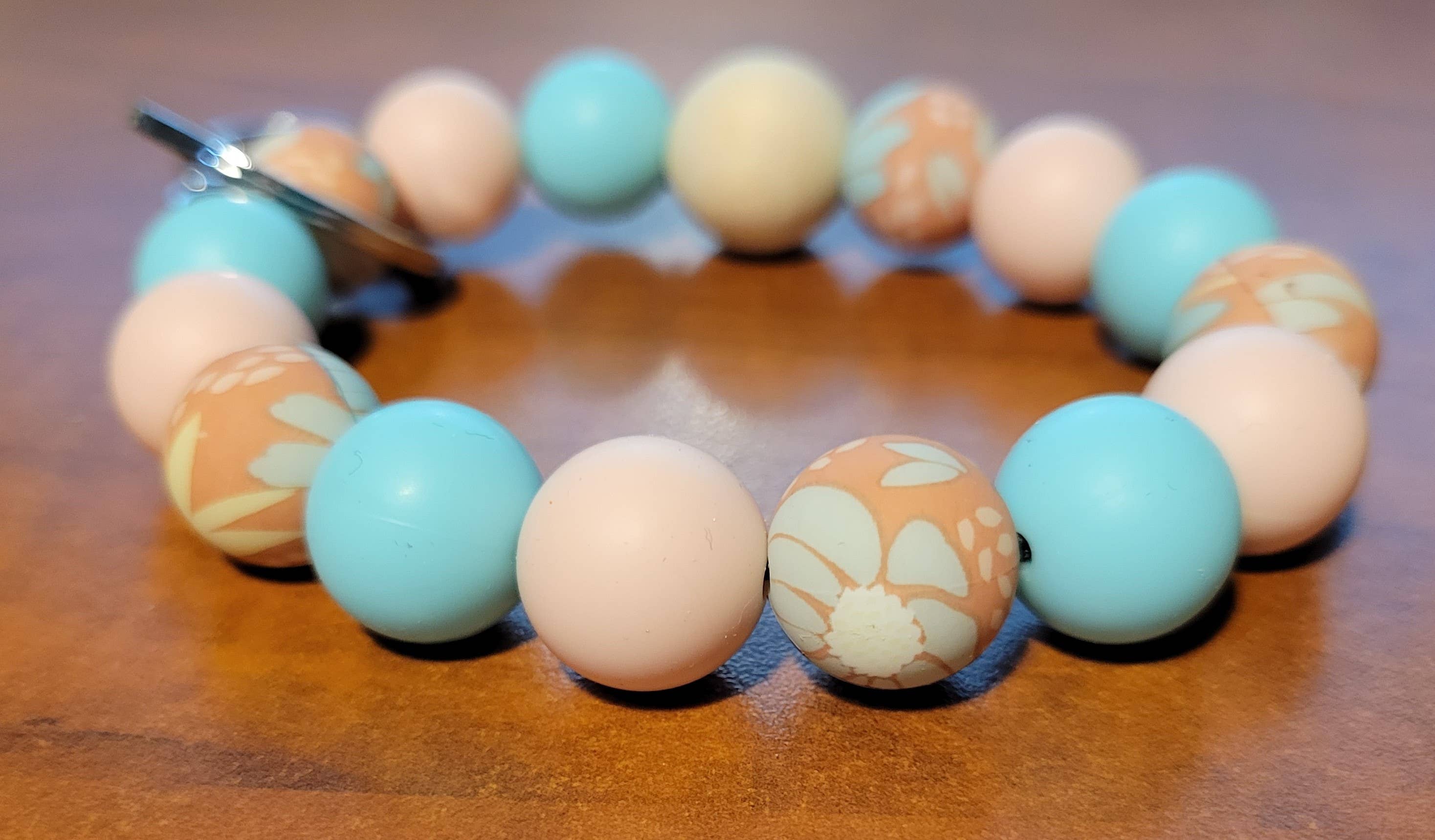 The Wristlet Bar - Wholesale Keychain Bracelet - A8 Blue Floral Silicone Wristlet Keychain1