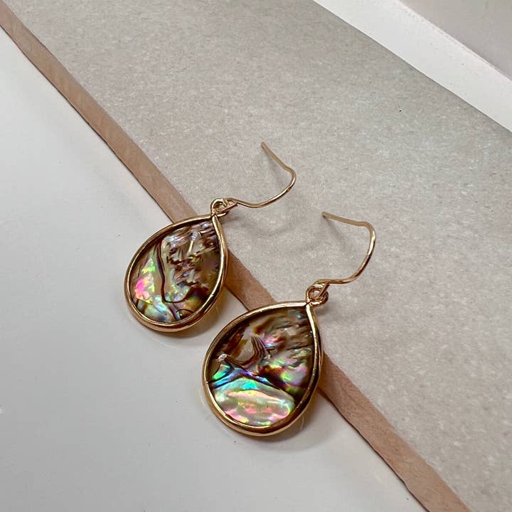 Sela+Sage – wholesale Dangle earrings – Lightweight Paua Shell Drop Earrings, Bezel Teardrops GF3