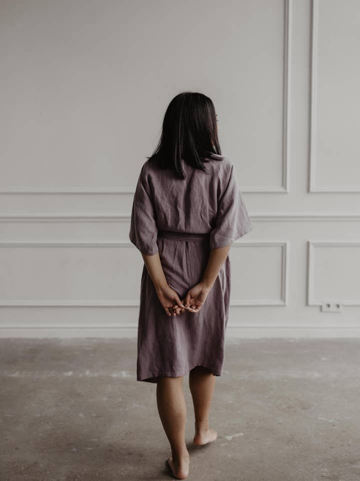 AmourLinen - Wholesale Robe - Women's - Linen bathrobe Midnight2