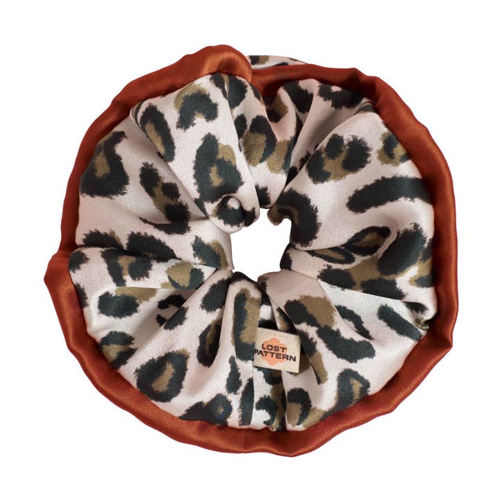 "Spot Chic" Oversized Silk Scrunchie - Blush Leopard for wholesale by Lost Pattern NYC