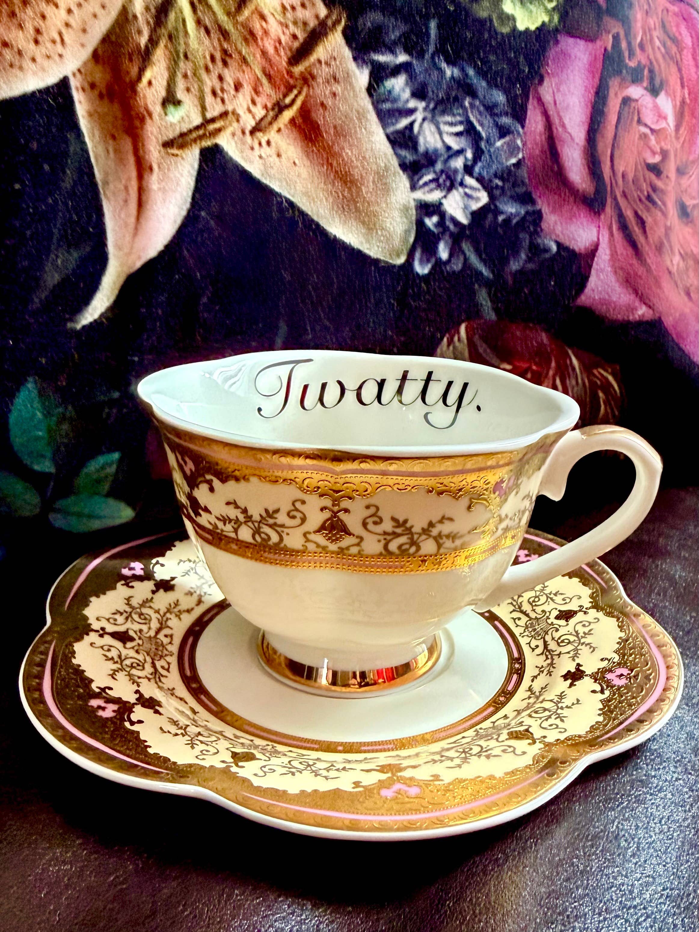 misshavishamscuriosities - Wholesale Coffee/Tea Cup - Tw*tty – Gilded Victorian Style Teacup & Saucer