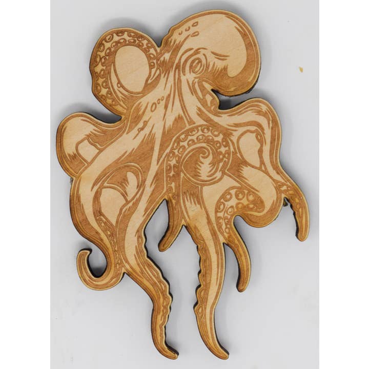 Wood Engraved Octopus Magnet for wholesale by Shore Thing Laser Engraving LLC
