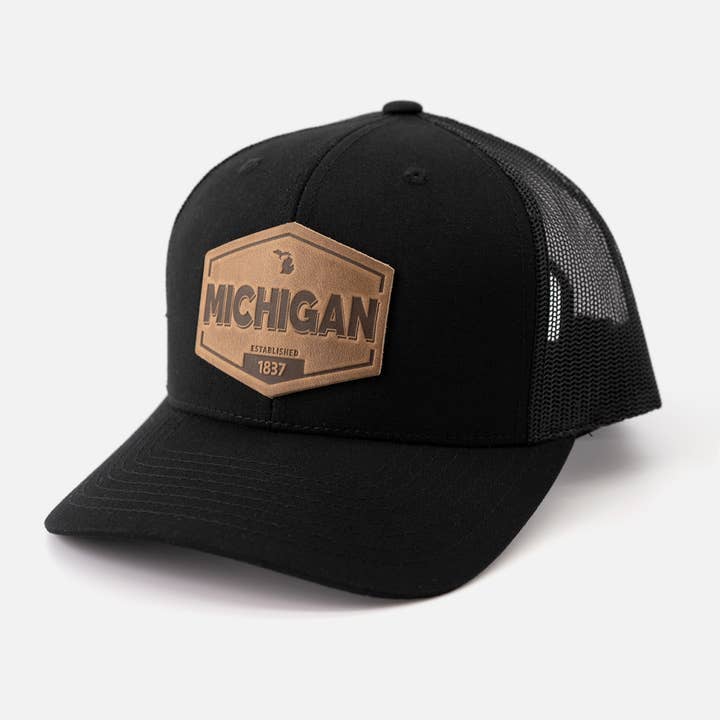 Michigan Established Hat | Leather Patch Trucker Hat for wholesale by Range Leather Co.