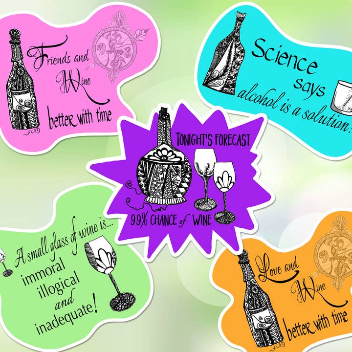 Wine Sticker Set, Fun Feel Good Stickers, Alcohol Wine Decal for wholesale by Katekreates