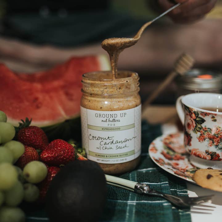 Ground Up PDX - Wholesale Nut Butter - 12oz - Coconut Cardamom with Chia Seed Nut Butter