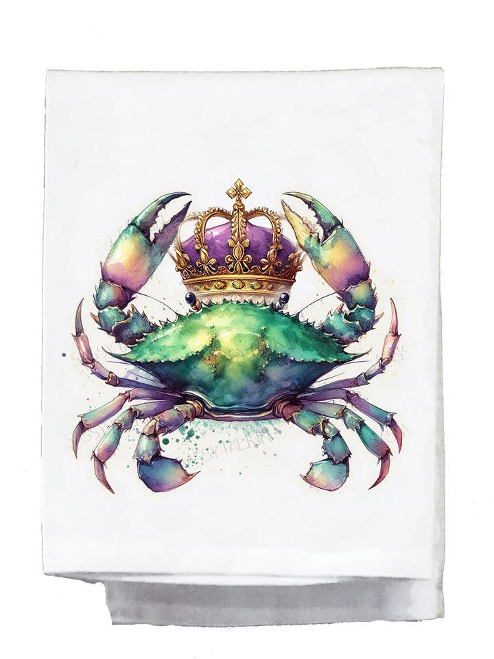 Dish Towel, Mardi Gras, Crab with crown for wholesale by Sassy Talkin