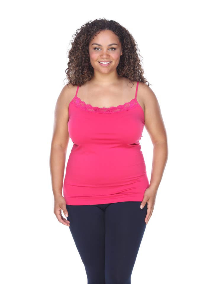 WHITE MARK – Tops – Mulher por atacado – Camiseta regata com acabamento em renda - tamanho grande1