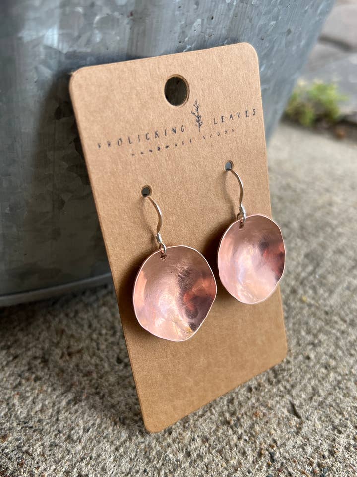 Large Copper Bowl Earrings with Sterling Ear Wires for wholesale by Frolicking Leaves