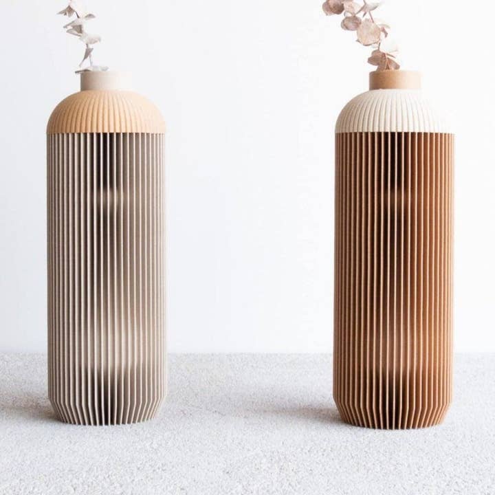 Unique bi-color Vase in Natural and Mist White wood for wholesale by MINIMUM DESIGN