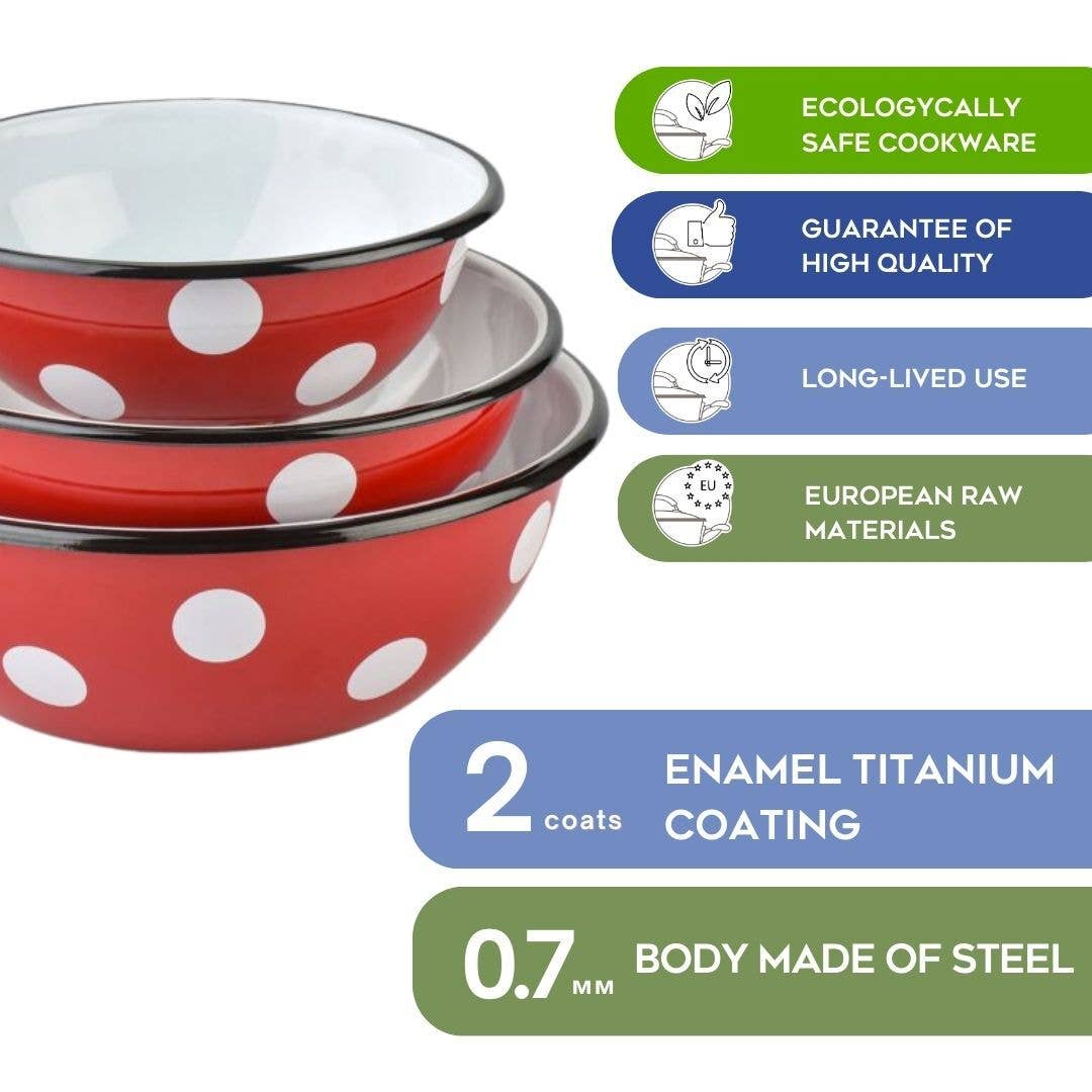 STP - Wholesale Bowl - Polka-Dot Enamel Steel Bowl Set of 3 (1.6+2.7+4.2-qt)3