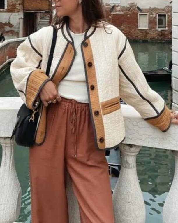 Rosa Clothing - Wholesale Coat - Women's - Retro Colorblock Quilted Jacket for Stylish Outfits0