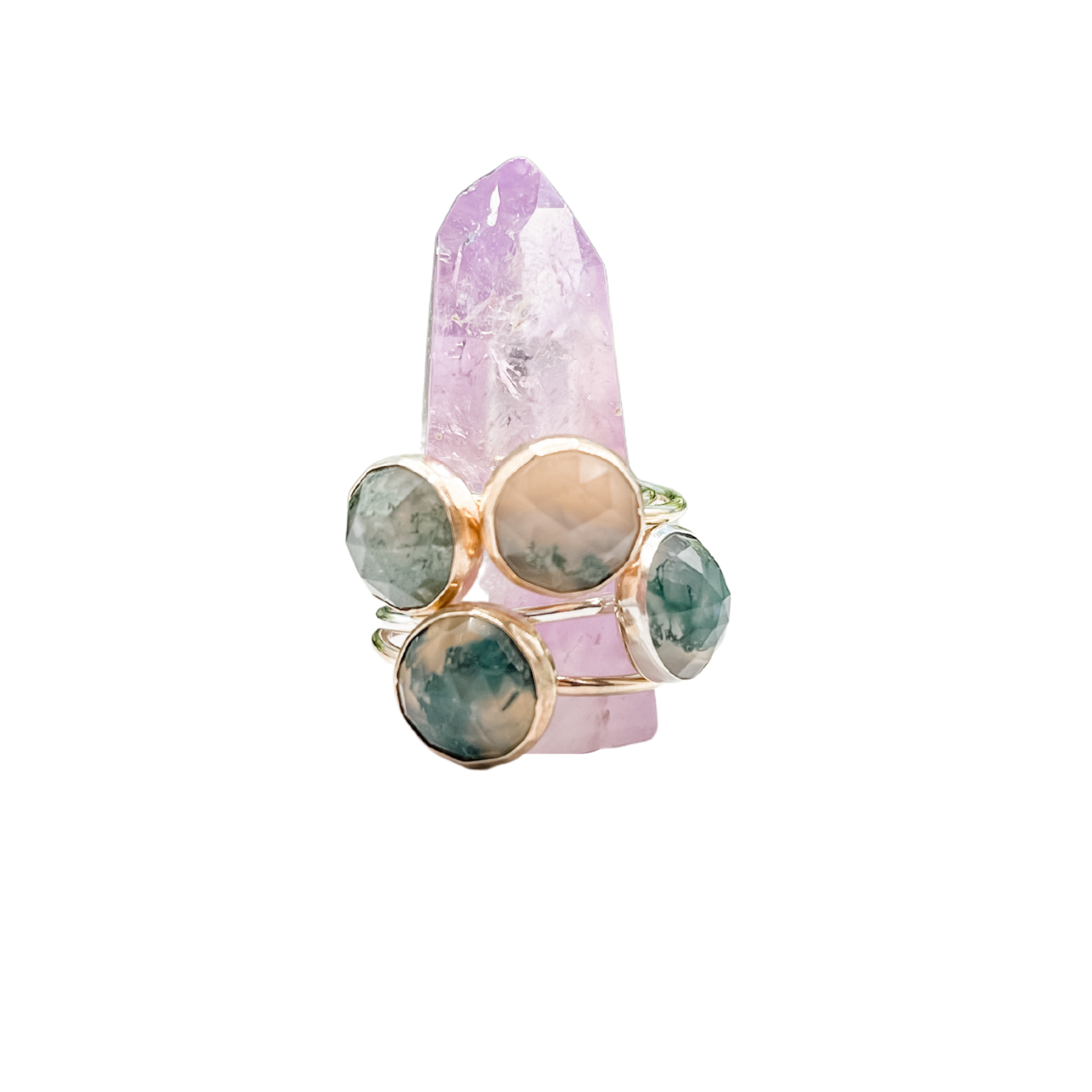 Simply Chic Jewelry - Wholesale Cocktail/Statement Ring - Moss Agate Rose Cut Ring1