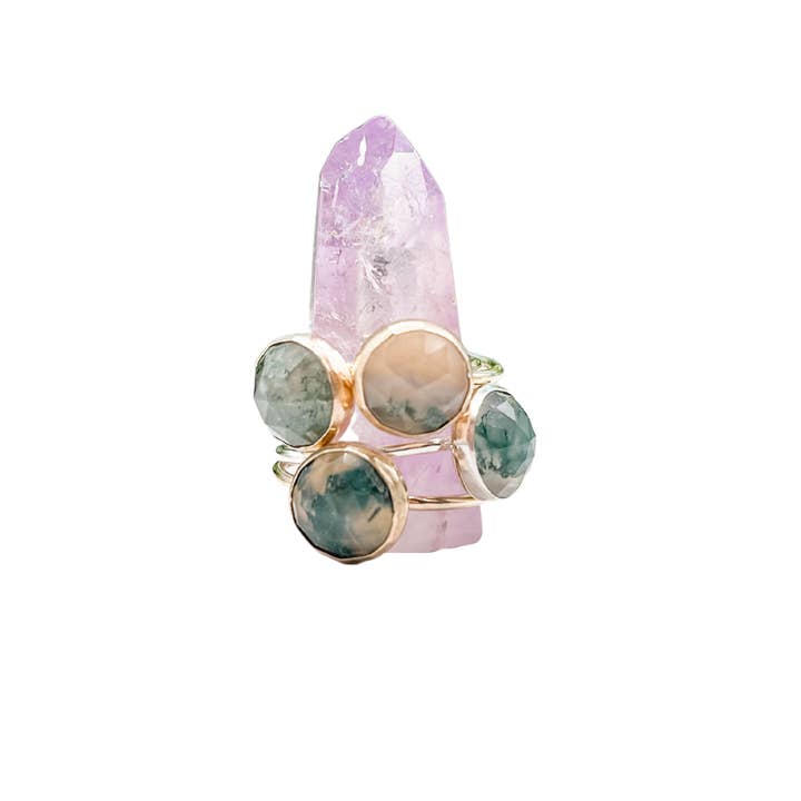 Simply Chic Jewelry - Wholesale Cocktail/Statement Ring - Moss Agate Rose Cut Ring1