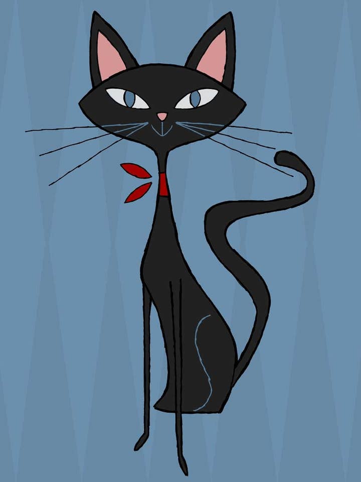 Cat, Mid Century Modern Style, Black, Cat Art Print for wholesale by Brian Rubenacker studios