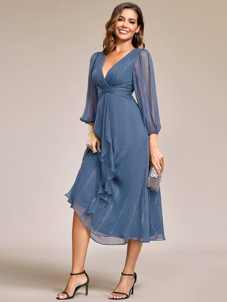Ever-Pretty - Vente Robe de soirée – femme - Robe scintillante en mousseline pour invitée de mariage à manches longues11