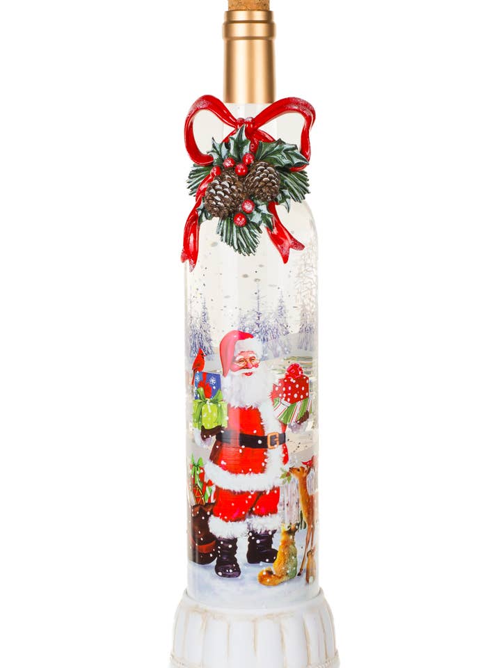 NEW-Cream Champagne Bottle Snow Globe with Santa for wholesale by Starlight Collection