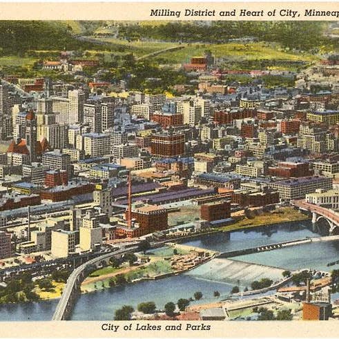 Impresión de Arte MN-111 Distrito de Molinos y Centro de Minneapolis para venta al por mayor de Found Image Press