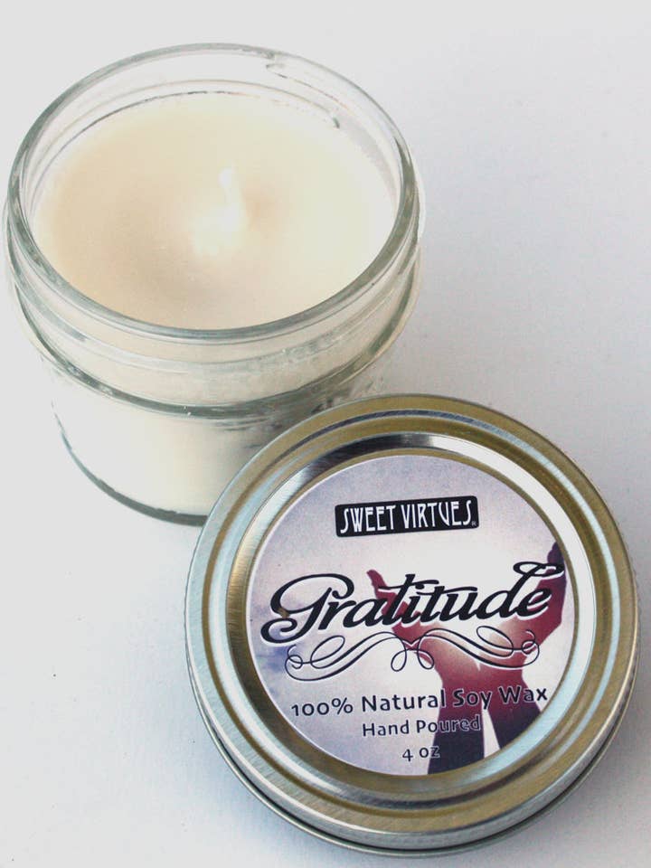 SWEET VIRTUES-Gratitude-Hand Poured Soy Wax Candle for wholesale by Sweet Virtues