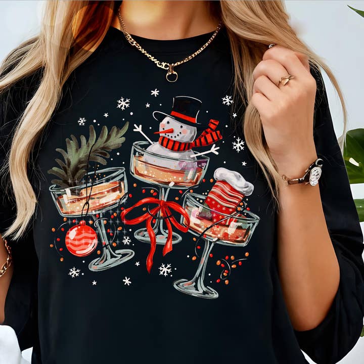 Weihnachtsfreude Schneemann Shirt, Feiertags-Cocktail Sweatshirt für den Großhandel von DLT Ecommerce