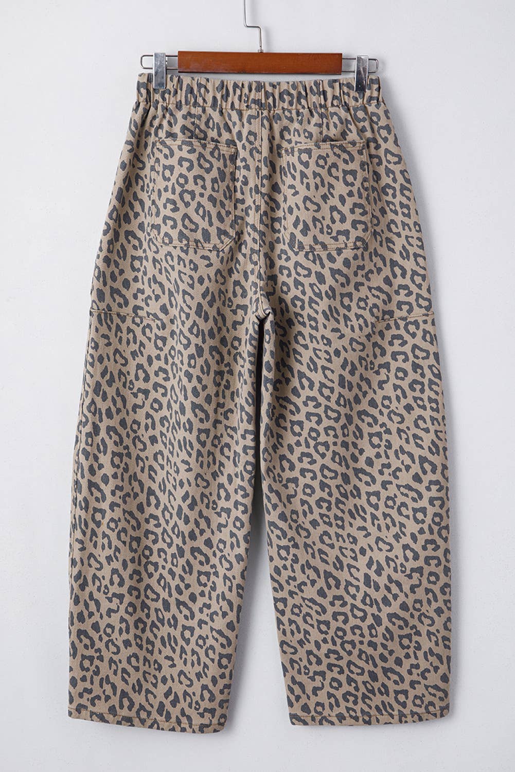 Brown LAS Leopard Drawstring Waist Pocketed Wide Leg Jeans (4-16) for wholesale on Faire4