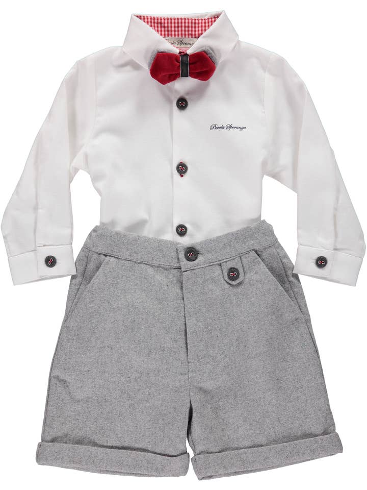 Cinzento Set med vit skjorta med fluga och grå shorts för wholesale på Faire