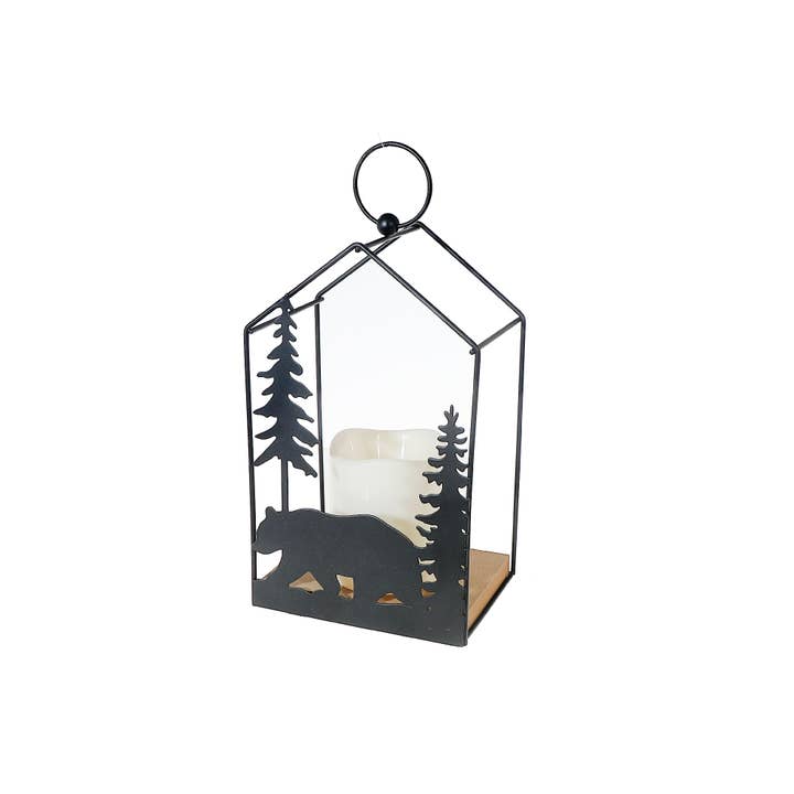 Multi Metal Forest Bear Lantern With Led Candle for wholesale on Faire