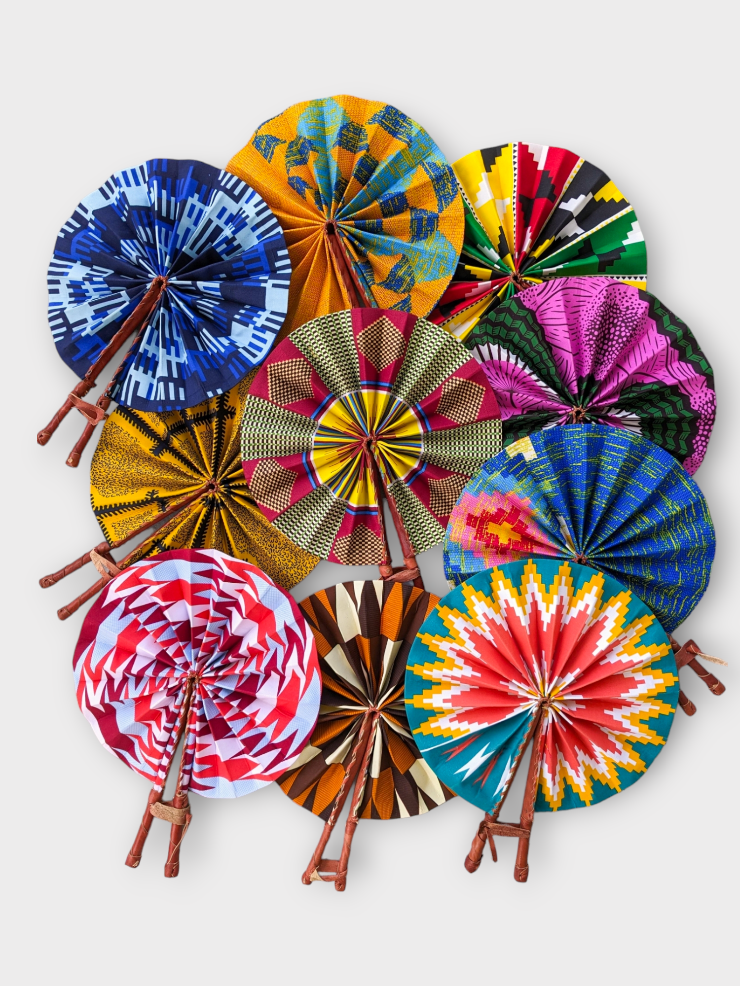 Afrikan Authentix - Wholesale Handheld Folding Fan - African Folding Fans Assorted Set of 30 Kente print Fans13