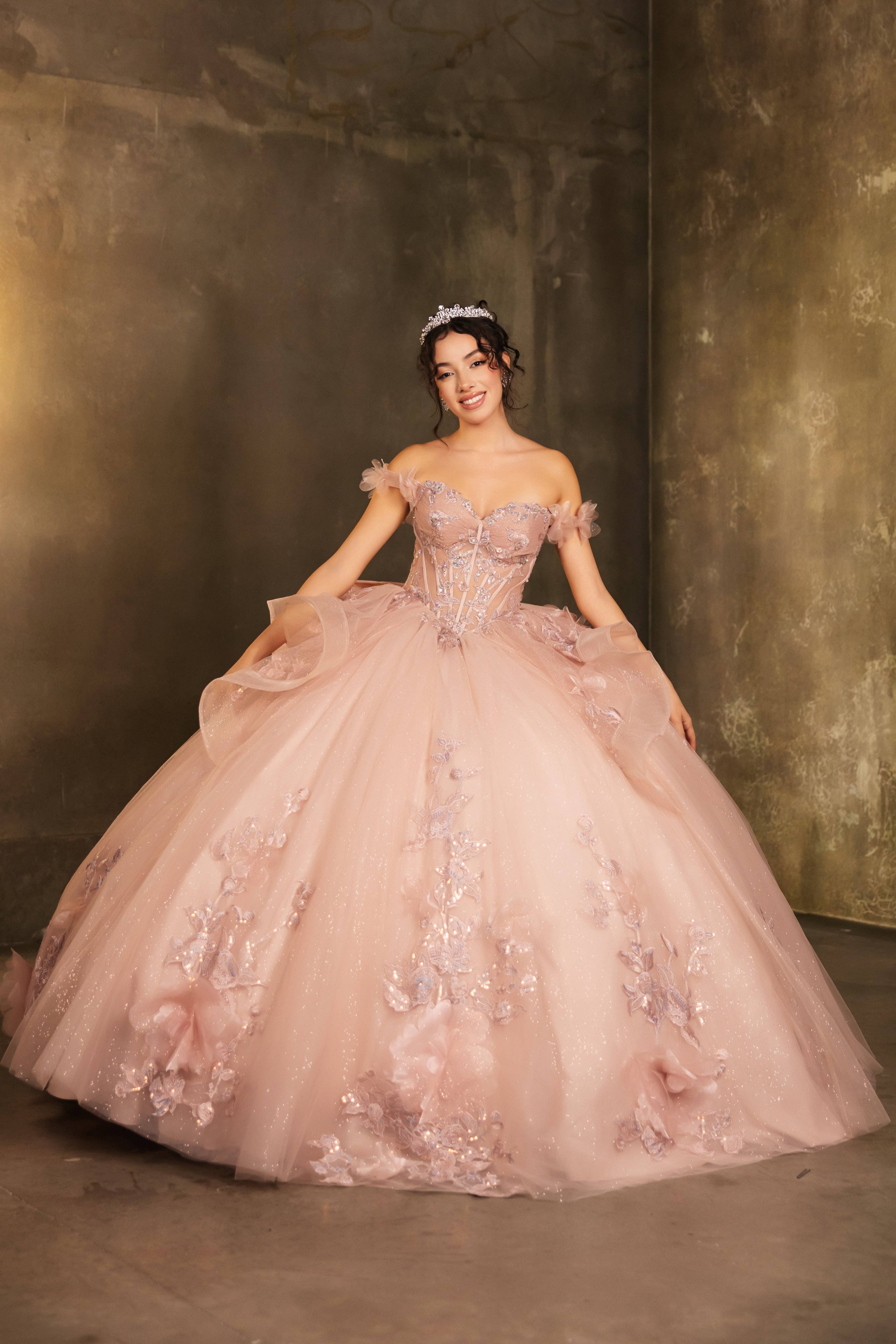 LA Merchandise - Wholesale Gown - Women's - LA270 Off-Shoulder Floral Applique Ball Gown with Glitter5